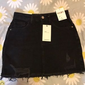 Forever 21 Black Denim Ripped Skirt
